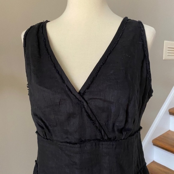 Talbots Tiered Black Linen Dress 10 - Picture 6 of 8